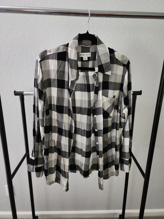 Ava & Viv Tops - Ava & Viv Black and White Plaid Button-Up Shirt